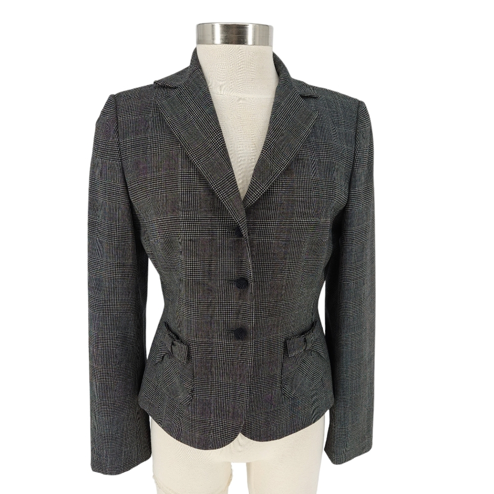 Ann Taylor Blazer Black Glen Plaid Long Sleeve 3 Button Career Jacket